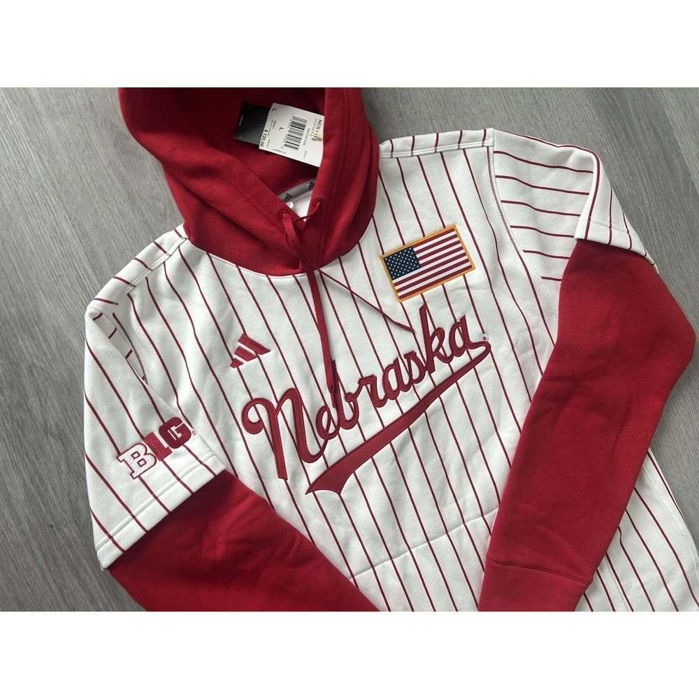 Adidas Nebraska Cornhuskers Jersey Hoodie Pinstripe USA JM6327 Men's Large